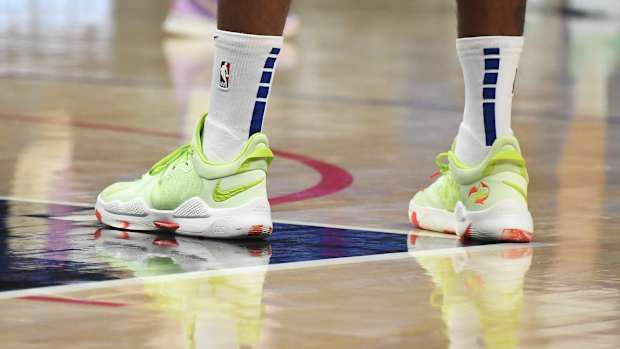 Paul George wearing the Nike PG 5 'Pao Jiao'